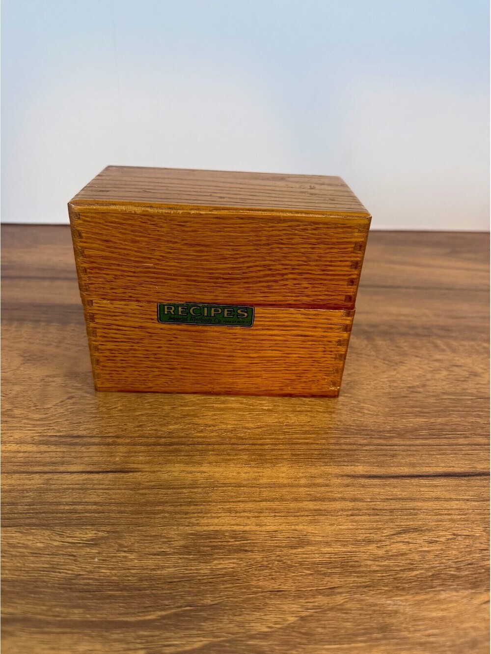 Vintage Imperial Methods Co. Wooden Recipe Box – Hinged Lid